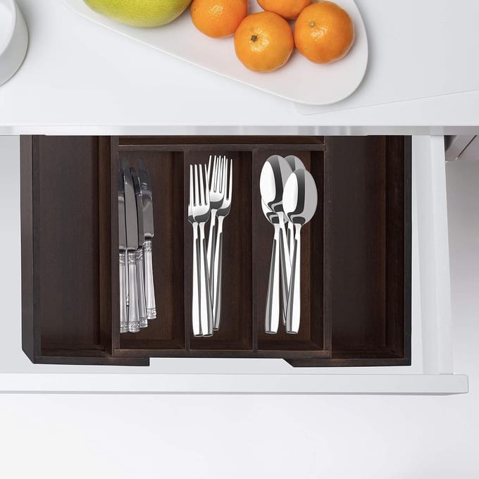 Uitschuifbare bestekbak bamboe 48x46 cm - 5-7 vakken - variabele breedte