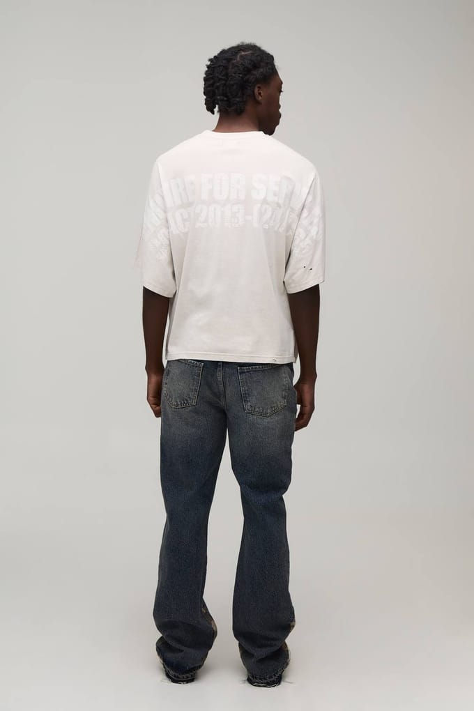 Gewassen Camo Gusset Gestapelde Wijduitlopende Jeans | Mid Wash | Size 36R