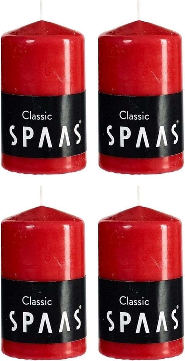 Cilinderkaars/stompkaars - rood - 4x - 6 x 10 cm - 25 branduren - horeca kaarsen