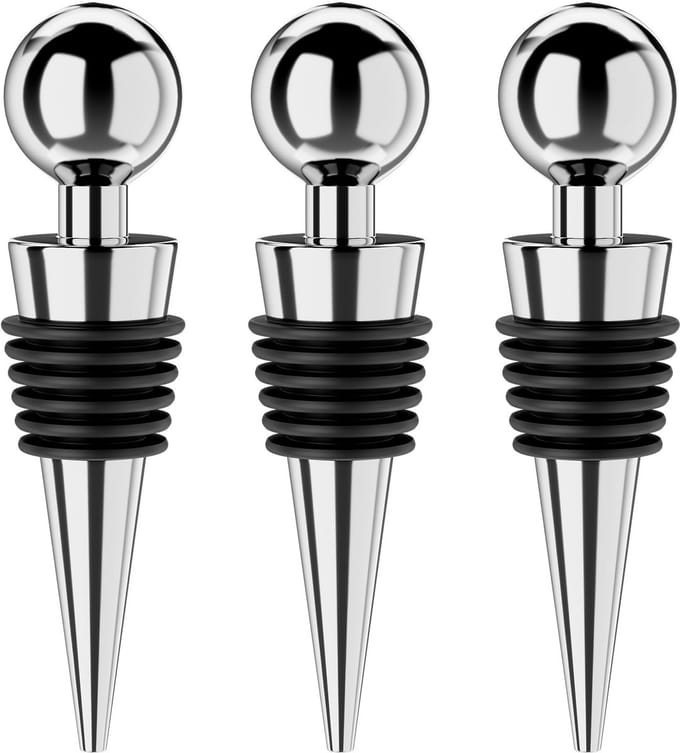 Dailygoods- Wijnstopper Vacuum - Set van 3 - Roestvrij Stalen Flessenstop - Chromen Flessenstopper - Keuken Accessoires - Bar Accessoires - Flesstopper