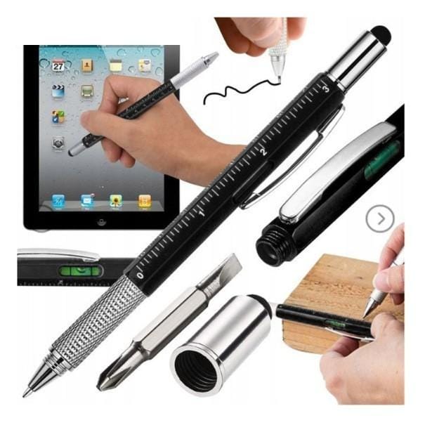 6 in 1 Multifunctionele Balpen met Moderne Handheld Tool Meetinstrument Technische Liniaal Schroevendraaier Touchscreen Stylus Waterpas geel