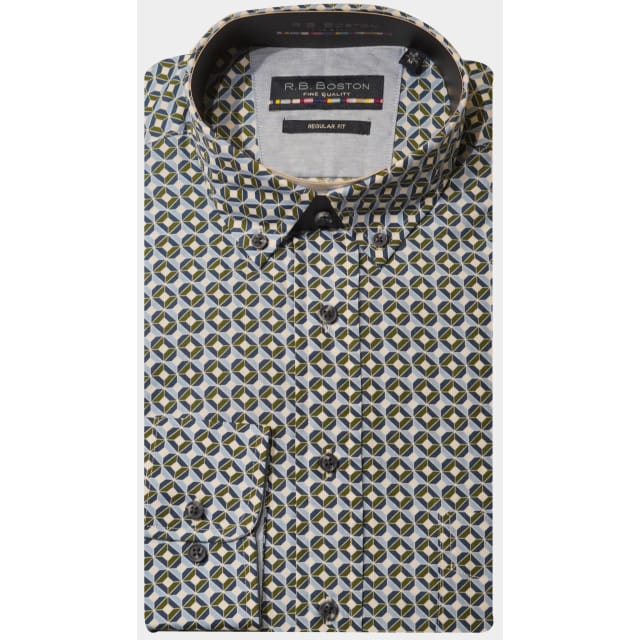 Bos Bright Blue R.b. boston casual hemd lange mouw regular fit cotton 427670/705