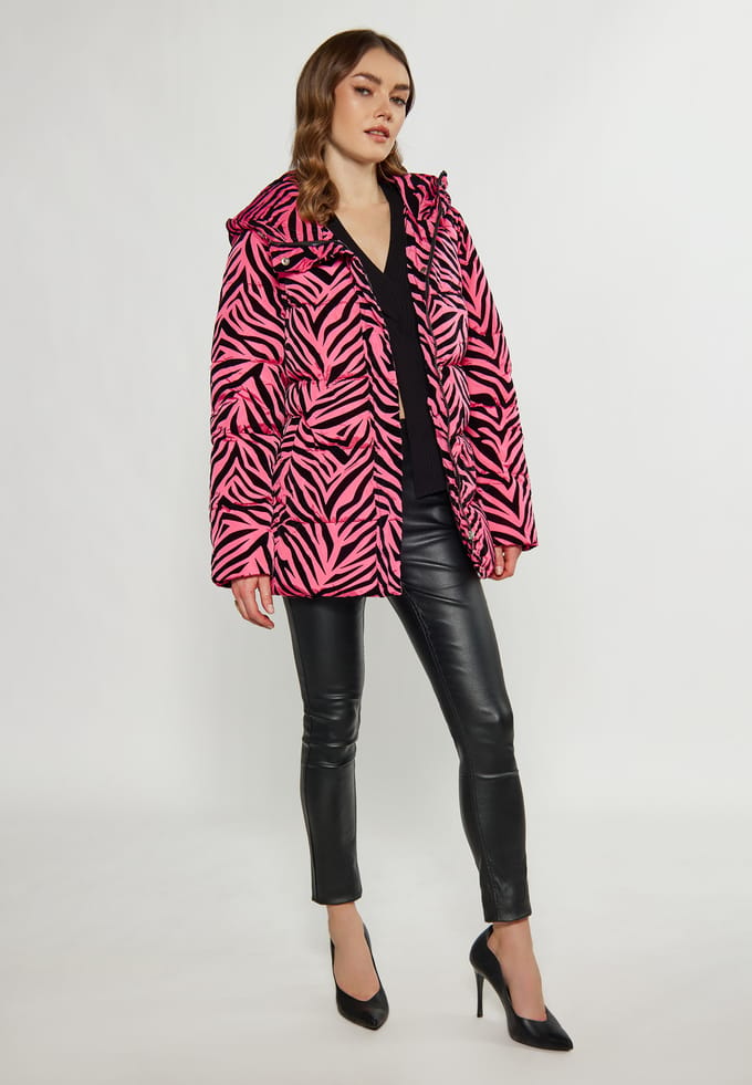 Faina Gewatteerd jack met zebraprint Dames Roze zebra