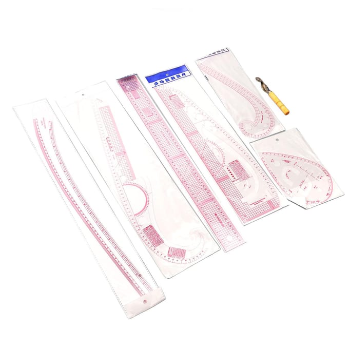 7-delige Franse Curve Liniaal Set Hoge Nauwkeurigheid Complete Gereedschappen Naailinialen Set met Schaal voor Beginners white