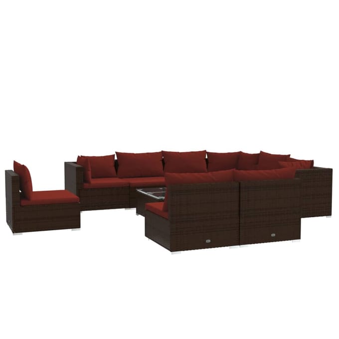 vidaXL - 10-delige - Loungeset - met - kussens - poly - rattan - bruin