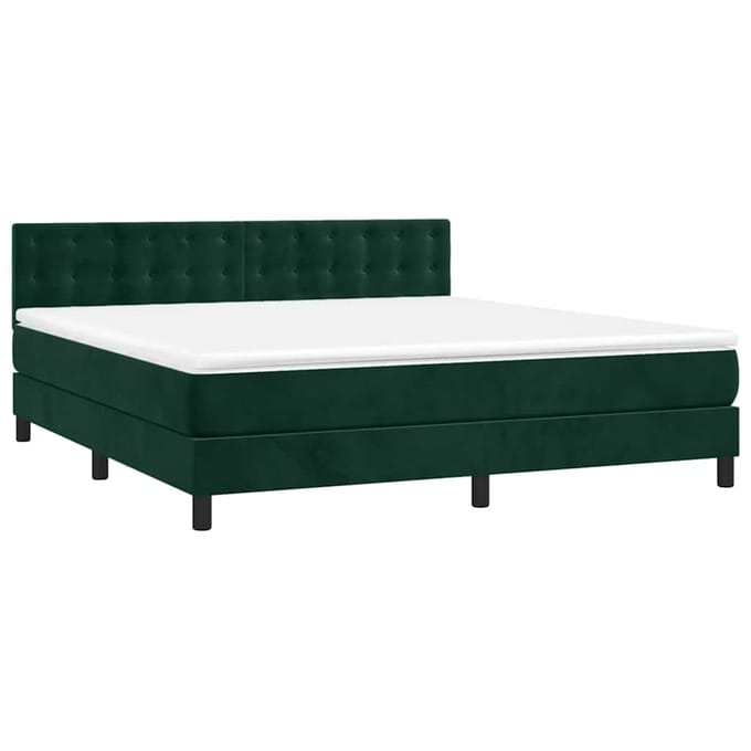 vidaXL - Boxspring - met - matras - en - LED - fluweel - donkergroen - 160x200 - cm