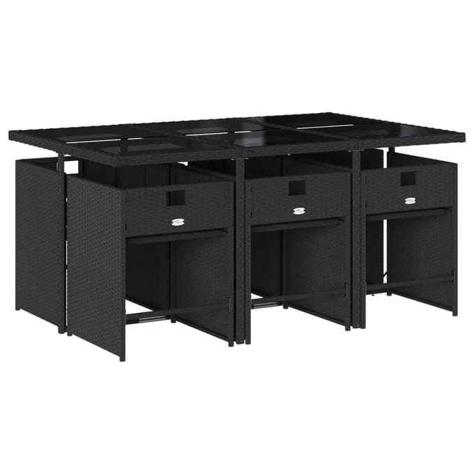 vidaXL - 7-delige - Tuinset - met - kussens - poly - rattan - zwart