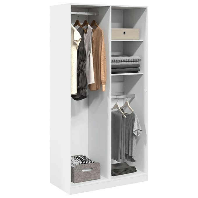 vidaXL - Kledingkast - 100x50x200 - cm - bewerkt - hout - wit