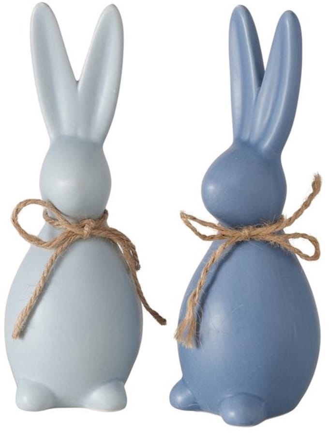 Boltze - Set van 2 - Haasjes - Beeldjes - Keramiek - Blauw - Pasen - Voorjaar - 13x5cm