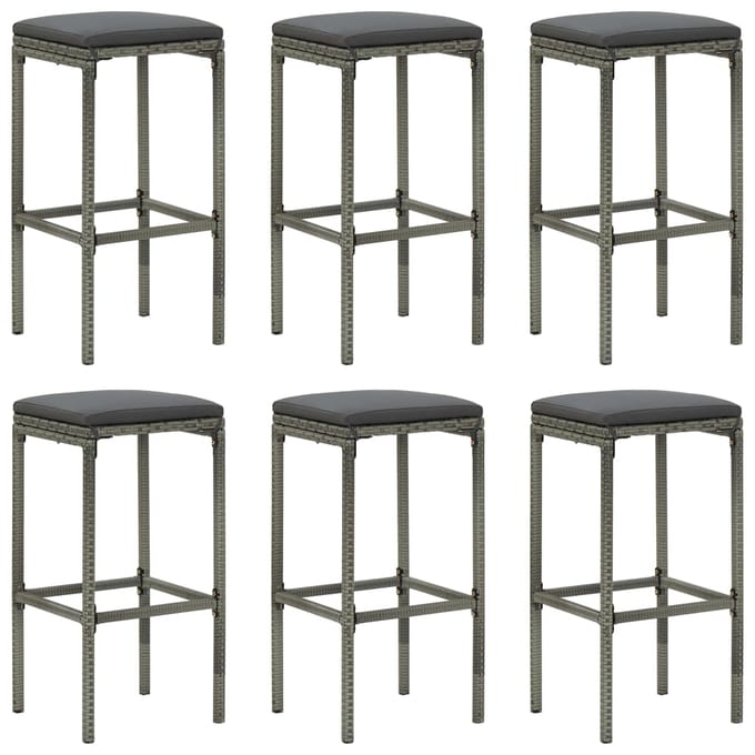 vidaXL - Barkrukken - 6 - st - met - kussens - poly - rattan - grijs