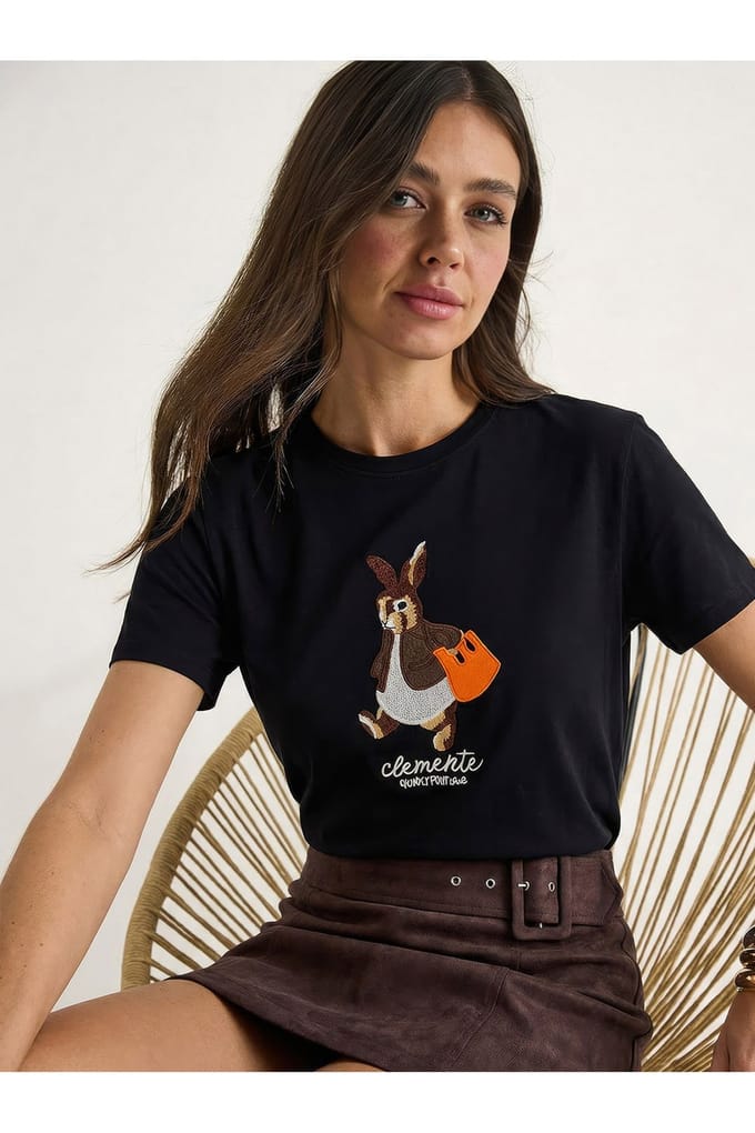 Geborduurd T-shirt met ronde hals