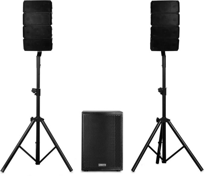 Vonyx VX915 line array PA systeem - PA speakers met standaards - 15 inch actieve subwoofer - 1400W