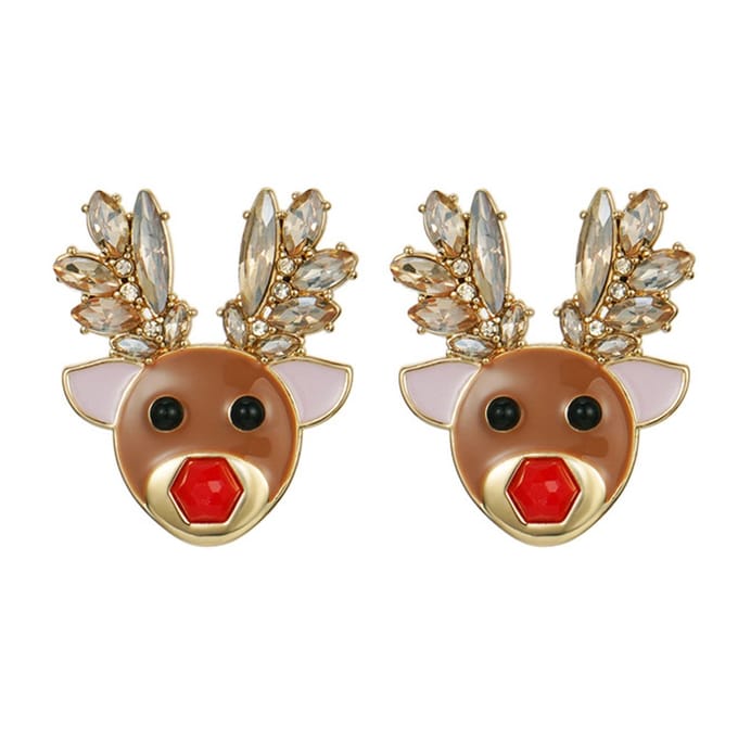 Marama - Oorstekers Rendier - Kerststijl - Strass Steentjes