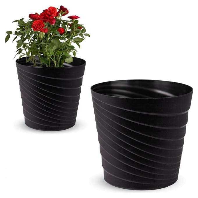 Moderne Antraciet Geribbelde Plantenbak met Inzet 18cm