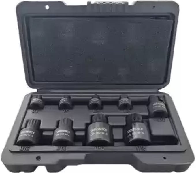Krachtdoppen set veeltand van Chrome Molybdeen-9 delige- Stubby