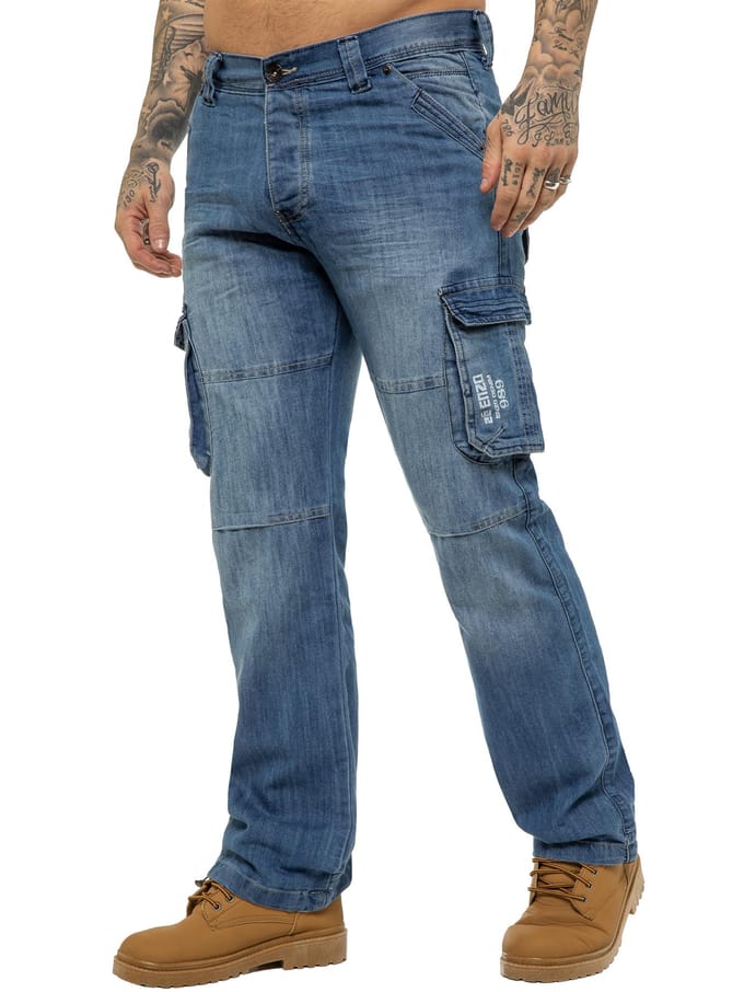 Enzo | heren Cargo Combat Jeans - Blauw