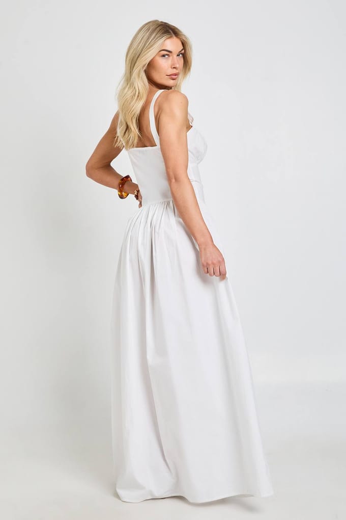 boohoo Dames Katoenen Poplin Melkmeisjesmaxijurk | Wit | Maat: 42