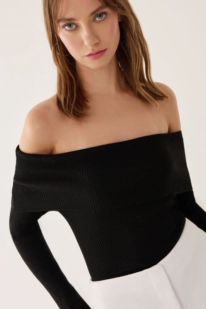 Off Shoulder Madonna Kraag Gebreide Top