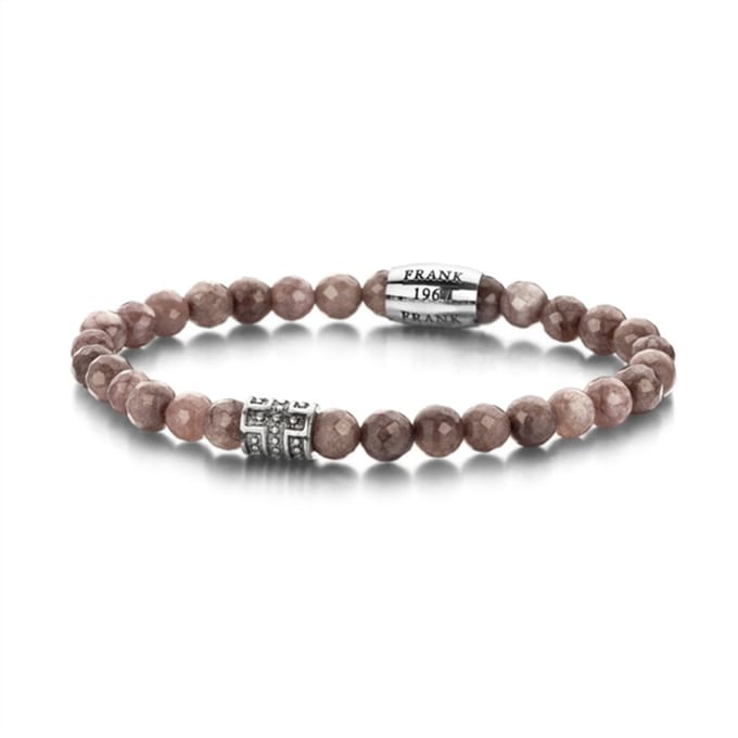 Frank 1967 7FB-0085 Rekarmband - stalen bead - Jade 6 mm - one-size - bruin / zilverkleurig