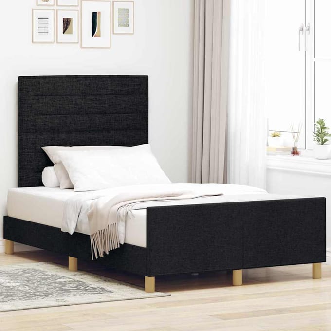 vidaXL - Bedframe - met - hoofdeinde - Zwart - 120 - x - 190 - cm - Stof
