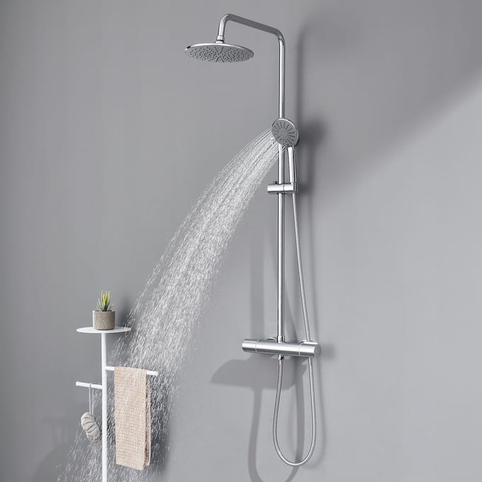 Auralum Max Doucheset met Thermostaatkraan - 23 cm ronde regendouchekop - Multifunctionele handdouche - 30 cm verstelbaar