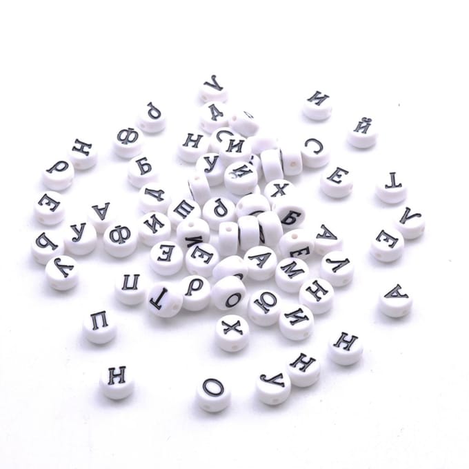 100 stuks Russische Letters Alfabet Ronde Witte Acryl Kralen 4*7mm DIY Sieraden Accessoires white