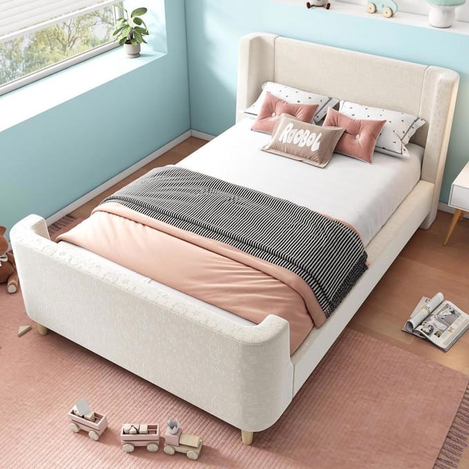 BLACKCOLORS Gestoffeerd kinderbed 90x200 cm Eenpersoonsbed Velours Beige