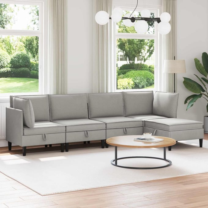 vidaXL - Woonkamer - Meubelset - 5 - st - Lichtgrijs - Stof