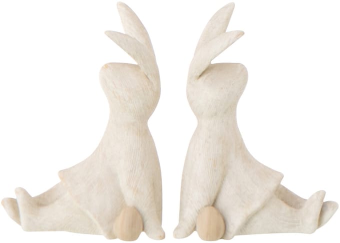 J-Line decoratie Konijn Zitting - polyresin - beige - set van 2