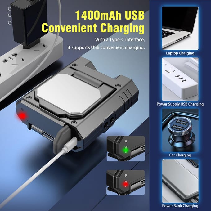 Oplaadbare LED Hoofdlamp Camping Hoofdlamp Intelligente Inductie Petclip Licht Verstelbaar zwart