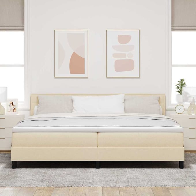 vidaXL - Boxspring - bed - met - hoofdeinde - Crème - 200 - x - 200 - cm - Stof