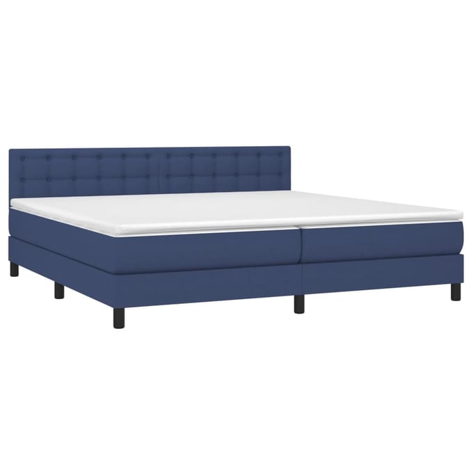 vidaXL - Boxspring - met - matras - en - LED - stof - blauw - 200x200 - cm