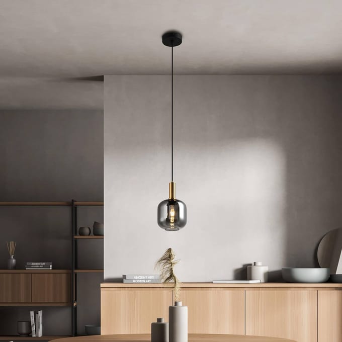 Näve Hanglamp Fumo, rookglas, 1-lamp, Ø 21cm