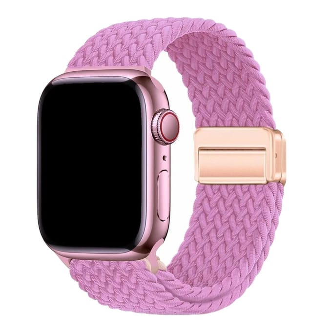 123watches bandje Zyra - nylon - felroze - 38 · 40 · 41 & 42 mm - Geschikt voor Apple Watch series 1/2/3/4/5/6/7/8/9/10/11/12/SE/SE2/SE3