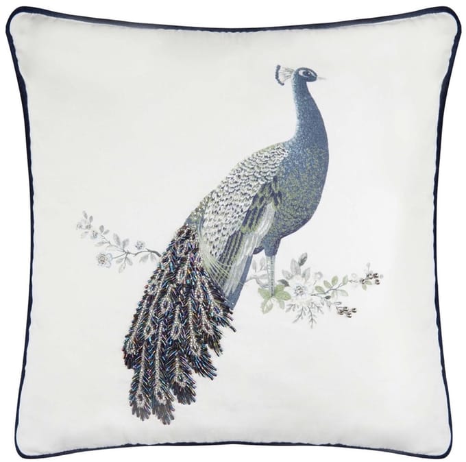 Laura Ashley sierkussen Peacock Beaded Midnight - 50x50 cm - kralen decoratie