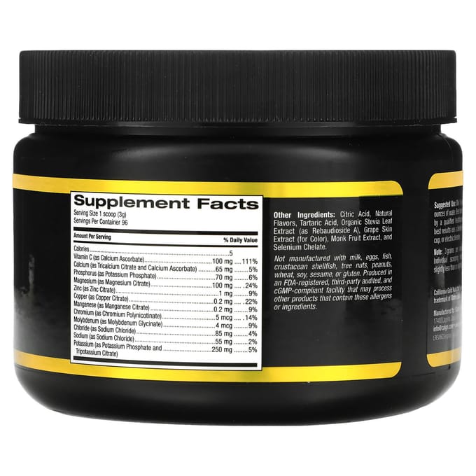 California Gold Nutrition, Sport, Poudre d'Électrolytes, Saveur Raisin Naturel, 10,15 oz (288 g)