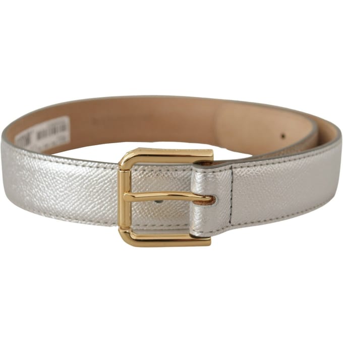 Dolce & Gabbana Zilveren Leer Gouden Logo Metaal Taillegesp Riem