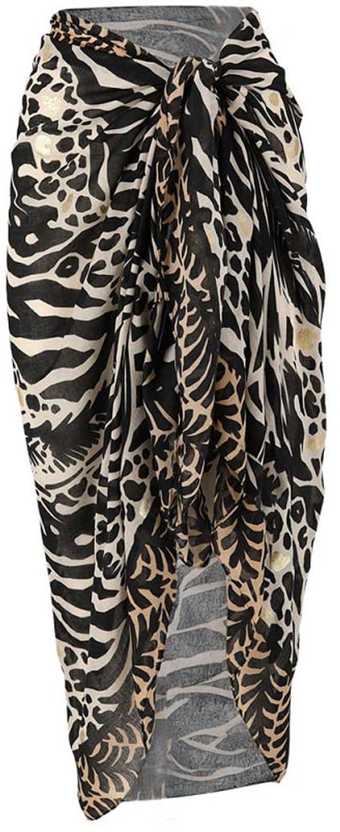 Pareo Omslagdoek Zwart Met Tijger Print