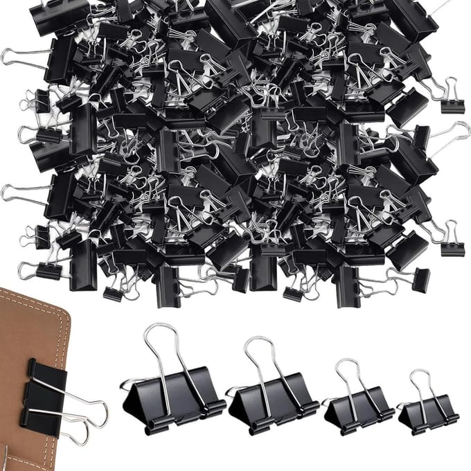 Solidchoice - 180 Stuks Metalen Foldback Klemmen in Diverse Maten