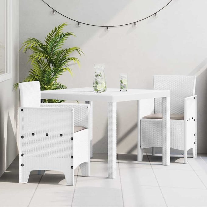 vidaXL - Tuin - Eettafel - Set - 3 - st - Wit - Polypropyleen