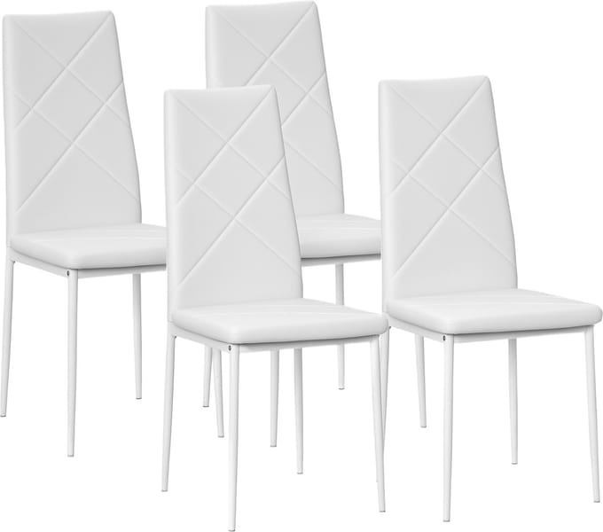 HOMCOM eetkamerstoel van kunstleer, set van 4 - Keukenstoel, eetstoel - Wit
