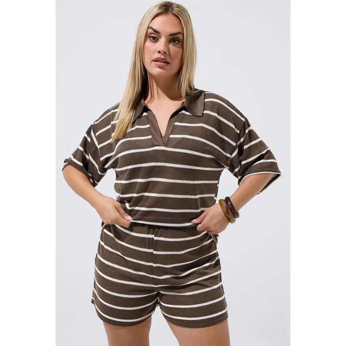 Limited Collection Chocoladebruine Gehaakte Short Met Streepprint Size 48