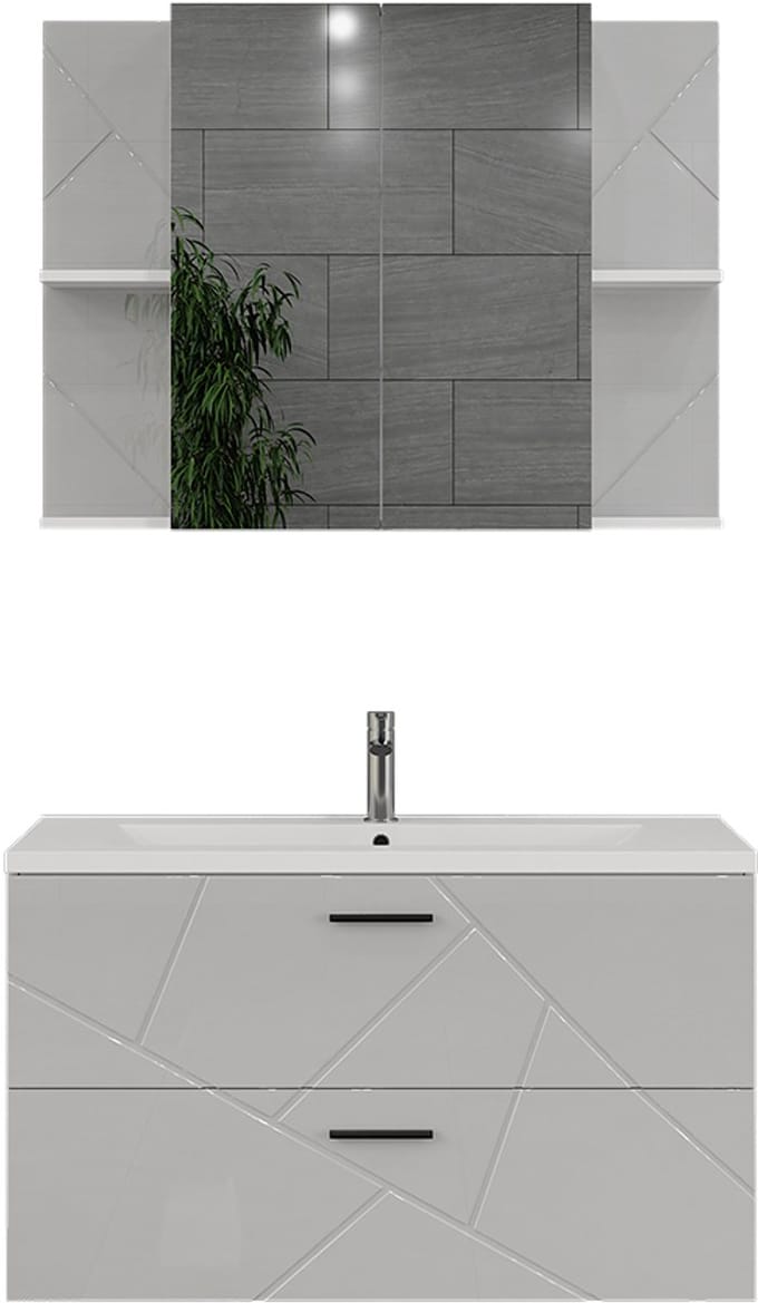 Vicco Badkamermeubelset Irma, Wit/Wit Hoogglans, 3-delig