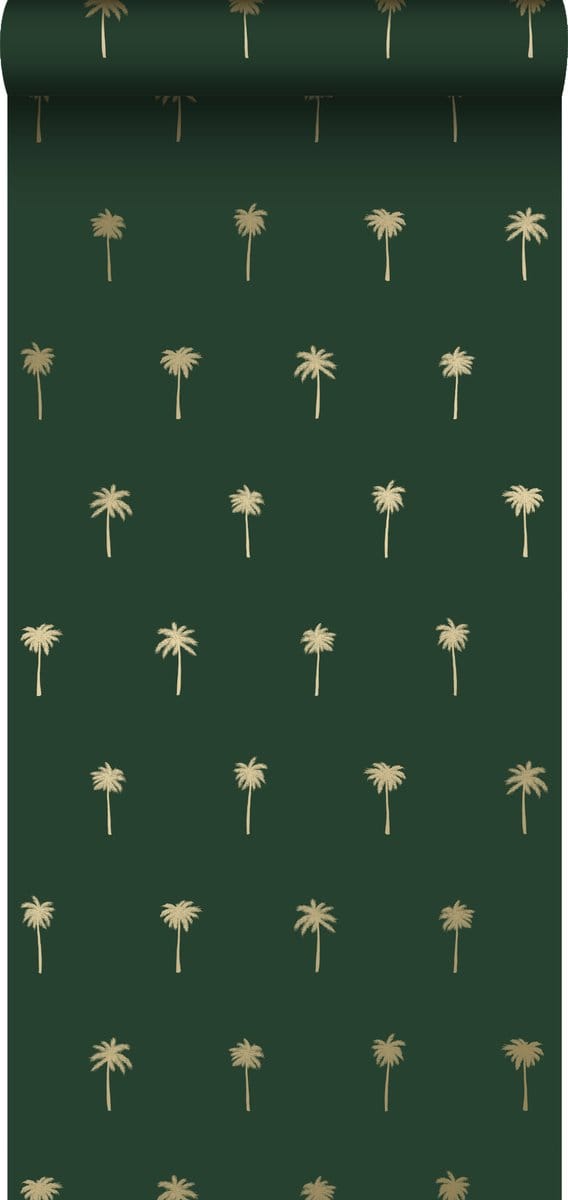 ESTAhome behang palmbomen emerald groen en goud - 53 cm x 10.05 m - 139160