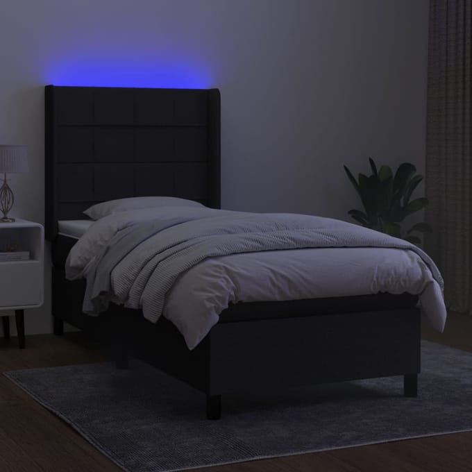 vidaXL - Boxspring - met - matras - en - LED - stof - zwart - 80x200 - cm