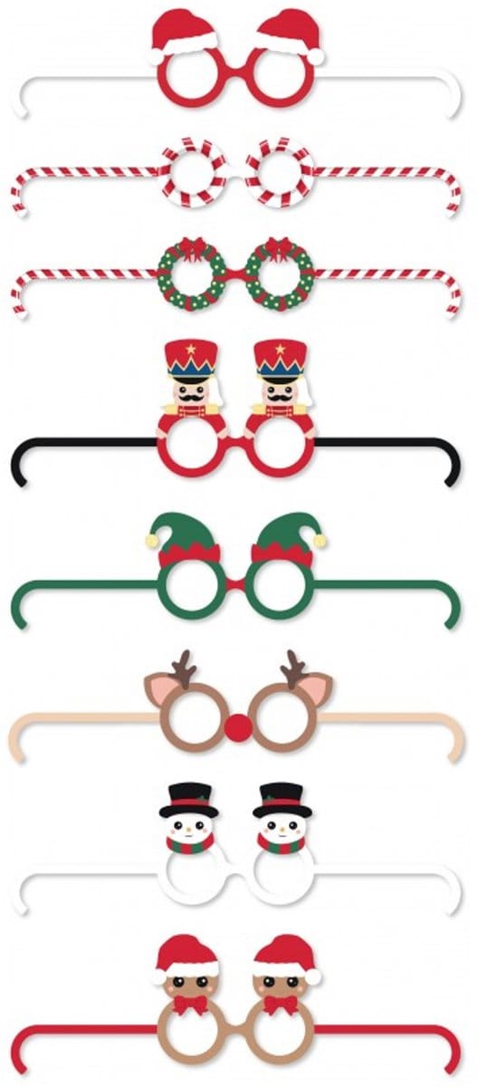 PARTYPRO - 8 grappige kartonnen brillen "Sweety Xmas" voor Kerstmis