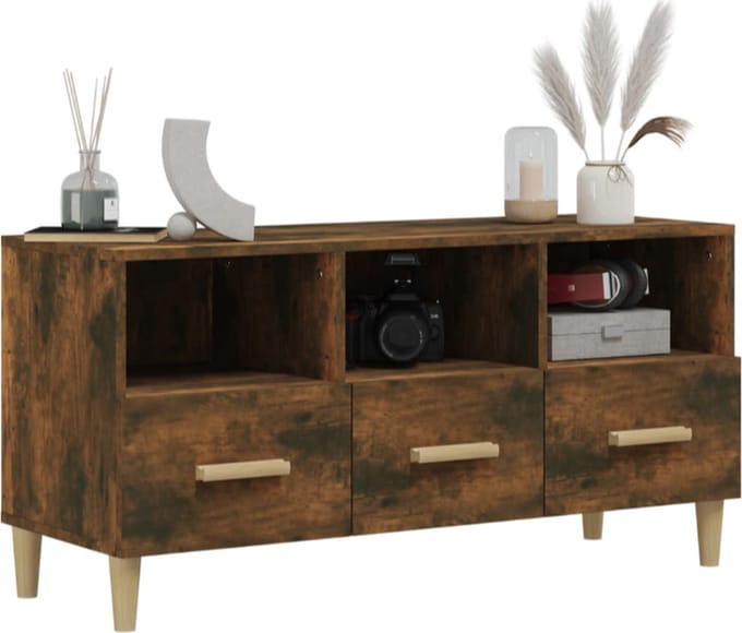 Tv-meubel 102x36x50 cm bewerkt hout gerookt eikenkleurig