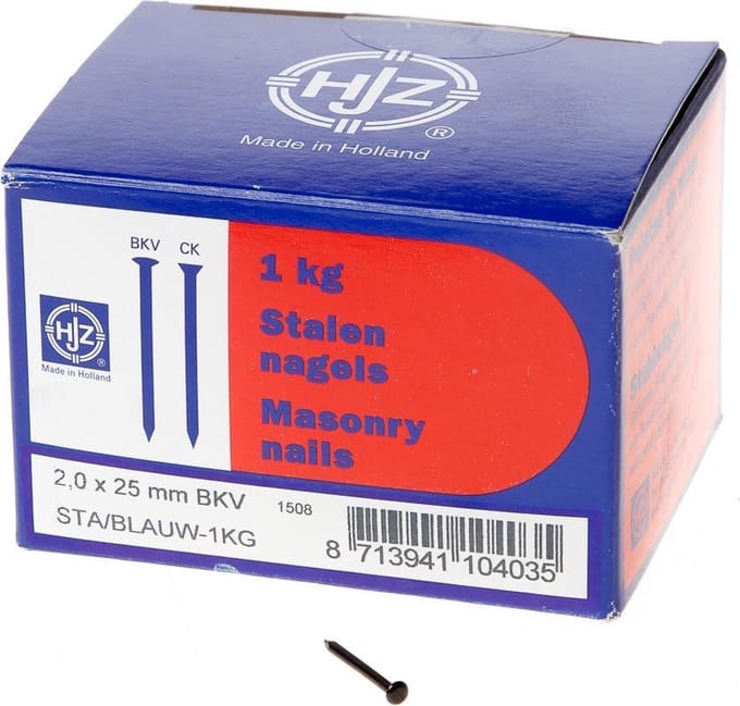 Hjz Stalen nagel bombe kop blauw 25 x 2.0mm 1kg