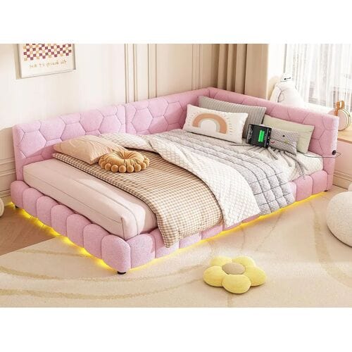 ModernLuxe Fluweel daybed 140x200cm - met LED en USB poort - Roze
