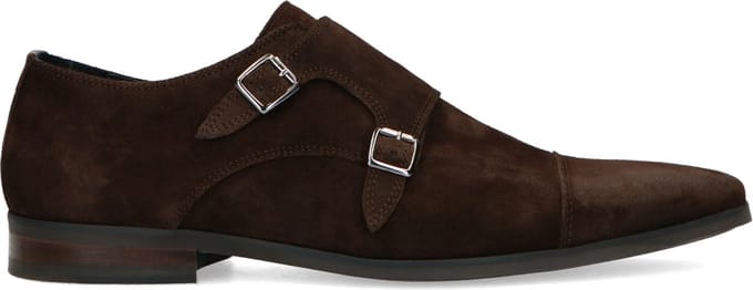 Manfield - Heren - Donkerbruine gespschoenen van suède - Maat 43